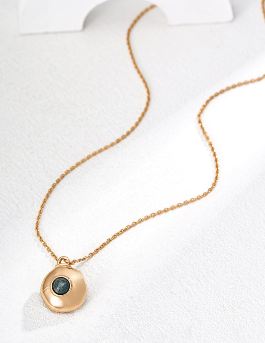 S925 Moss Agate Long Necklace, Japanese Modern Design