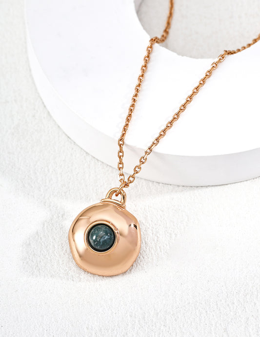 S925 Moss Agate Long Necklace, Japanese Modern Design