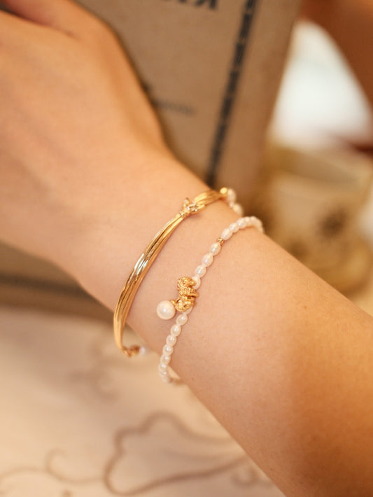 S925 Natural Freshwater Pearl Scarf Motif Bracelet - Elegant Sparkle