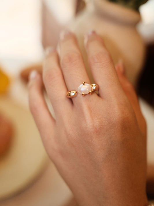 S925 Silver Simple Freshwater Pearl Design Ring