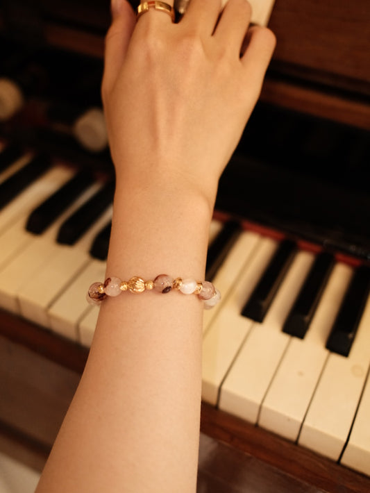 S925 Natural Red Quartz x Crystal x Freshwater Pearl Vintage Bracelet